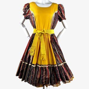 Vintage 1960s Folk Dress Square Dance Western M/L